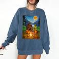Bigfoot And Alien Reading Books Campfire Halloween Comfort Colors Sweatshirt Blue Jean