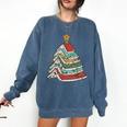 Book Christmas Tree For Librarians Book Lovers Comfort Colors Sweatshirt Blue Jean