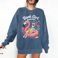 Book Girl Summer Skeleton Reading Books Lovers Beach Comfort Colors Sweatshirt Blue Jean