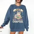 Book Lover Cute Cat Coffee Just 1 More Chapter Cozy Reading Comfort Colors Sweatshirt Blue Jean