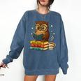 Book Lover Owl Reading Bookish Library Read Books Be Kind Comfort Colors Sweatshirt Blue Jean