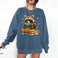 Book Lover Racoon Reading Bookish Library Read Books Be Kind Comfort Colors Sweatshirt Blue Jean