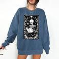 Book Lover The Reader Tarot Card Skeleton Reading Comfort Colors Sweatshirt Blue Jean