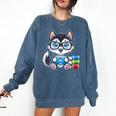 Book Lover Reading Husky Dog Comfort Colors Sweatshirt Blue Jean