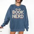 Book Nerd Retro Pixel Reading Librarian Aesthetic Comfort Colors Sweatshirt Blue Jean