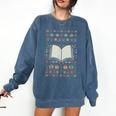 Book Reading Ugly Christmas Comfort Colors Sweatshirt Blue Jean