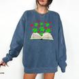 Book With Shamrocks Librarian Saint Patrick's Day Kids Comfort Colors Sweatshirt Blue Jean