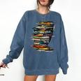 Book Women Graphic Art Colorful Eyes Comfort Colors Sweatshirt Blue Jean