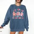 All Booked For Christmas Book Coffee Latte Gingerbread Comfort Colors Sweatshirt Blue Jean