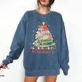 All Booked For Christmas Book Lovers Xmas Tree Lights Comfort Colors Sweatshirt Blue Jean
