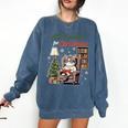 All Booked For Christmas Cute Bookish Cat Lover Comfort Colors Sweatshirt Blue Jean