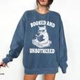 Booked And Unbothered Cat Reading Book Lovers Comfort Colors Sweatshirt Blue Jean