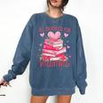 All Booked For Valentine Books Lover Teacher Floral Comfort Colors Sweatshirt Blue Jean