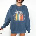 Books Lover Cute Sleepy Cat Relax Reading Vibe Comfort Colors Sweatshirt Blue Jean
