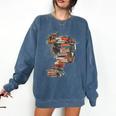 Books Lover Women Art Colorful Drawing Graphic Books Comfort Colors Sweatshirt Blue Jean