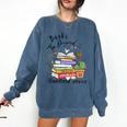 Books Original Handheld Device Reader Literacy Book Lover Comfort Colors Sweatshirt Blue Jean