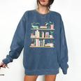Bookshelves With Books & Plants Premium Comfort Colors Sweatshirt Blue Jean