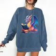 Bookworm Book Lover Women Girls Dragon Reading Comfort Colors Sweatshirt Blue Jean