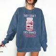 Bookworm Library Banned Book -Adults Short Sleeve Modern Crew Neck Small Straight Imported They Didn't Ban Books They Banned Thinking Comfort Colors Sweatshirt Blue Jean
