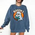 BOOOKS Cute Ghost Reading Books Halloween Comfort Colors Sweatshirt Blue Jean