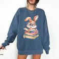 Bunny Rabbit Reading Books Rabbit Books Bunny Reader Comfort Colors Sweatshirt Blue Jean