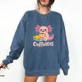 Caffelotl Cute Axolotl Pun Coffee Book Lover Kawaii Humor Comfort Colors Sweatshirt Blue Jean