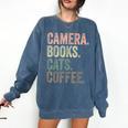 Camera Books Cats And Coffee Lover Photography Men Women Comfort Colors Sweatshirt Blue Jean