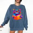Cat Book Shirt Colorful Cat Reading Book Comfort Colors Sweatshirt Blue Jean