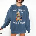 Cat Lover Tee Women Book Lover Reading Librarian Read Comfort Colors Sweatshirt Blue Jean