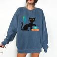Cat Midcentury With Book And Coffee Atomic Age Mid Century Comfort Colors Sweatshirt Blue Jean Cat Midcentury With Book And Coffee Atomic Age Mid Century Comfort Colors Sweatshirt Blue Jean