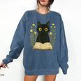 Cat Reading Book Flowers Comfort Colors Sweatshirt Blue Jean