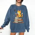 Cat Reading Books Comfort Colors Sweatshirt Blue Jean