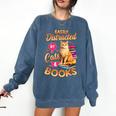 Cat Shirts For Women Book Lover Shirt Cats And Books Comfort Colors Sweatshirt Blue Jean