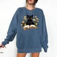 Cat Shirts For Women Book Lover Shirt Cute Cat And Book Premium Tri-Blend Comfort Colors Sweatshirt Blue Jean