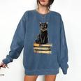 Cat Sitting On Books Comfort Colors Sweatshirt Blue Jean