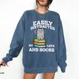 Cats And Books Read Reading Librarian Book Across America Comfort Colors Sweatshirt Blue Jean