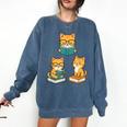Cats Reading Book Lover Reading Bookworm Reader Comfort Colors Sweatshirt Blue Jean