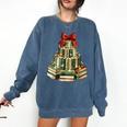 Christmas Book Tree Coquette Bow Xmas Reading Librarian Girl Comfort Colors Sweatshirt Blue Jean