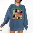 Christmas Cat Santa Bookshelves Book Lover Reader Comfort Colors Sweatshirt Blue Jean