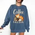 Coffee Cats And Books Lover For Women & Men Coffee Comfort Colors Sweatshirt Blue Jean