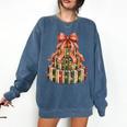 Coquette Christmas Book Tree Xmas Lights Librarian Teacher Comfort Colors Sweatshirt Blue Jean