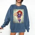 The Crimson Crescent 90s Retro Comic Book Superheroine Art Comfort Colors Sweatshirt Blue Jean The Crimson Crescent 90s Retro Comic Book Superheroine Art Comfort Colors Sweatshirt Blue Jean