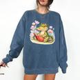 Crocodile Reading Book Watercolor Flowers Kids Comfort Colors Sweatshirt Blue Jean