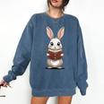 Cute Bookworm Bunny Reading For Kids And Teachers Comfort Colors Sweatshirt Blue Jean