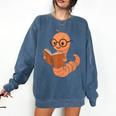 Cute Bookworm Worm Reading Book Glasses Nerdy Comfort Colors Sweatshirt Blue Jean