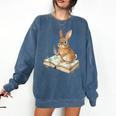 Cute Bunny Reading Book Glasses Bookworm Comfort Colors Sweatshirt Blue Jean