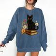 Cute Cat Book Flowers Comfort Colors Sweatshirt Blue Jean