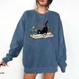 Cute Cat Flower Garden Book Kitty Reading Floral Men Women Girls Kids Comfort Colors Sweatshirt Blue Jean