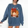 Cute Christmas Books Gingerbread Xmas Book Lover Teacher Comfort Colors Sweatshirt Blue Jean