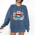Cute Christmas A Penguin Reading Book Snowflake Hot Teacher Comfort Colors Sweatshirt Blue Jean